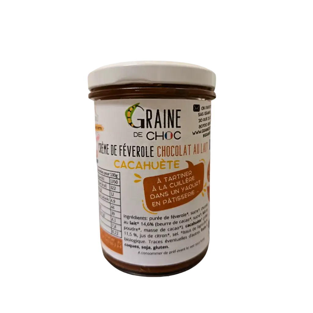 Crème de féverole chocolat au lait cacahuète 220g - Graine de choc