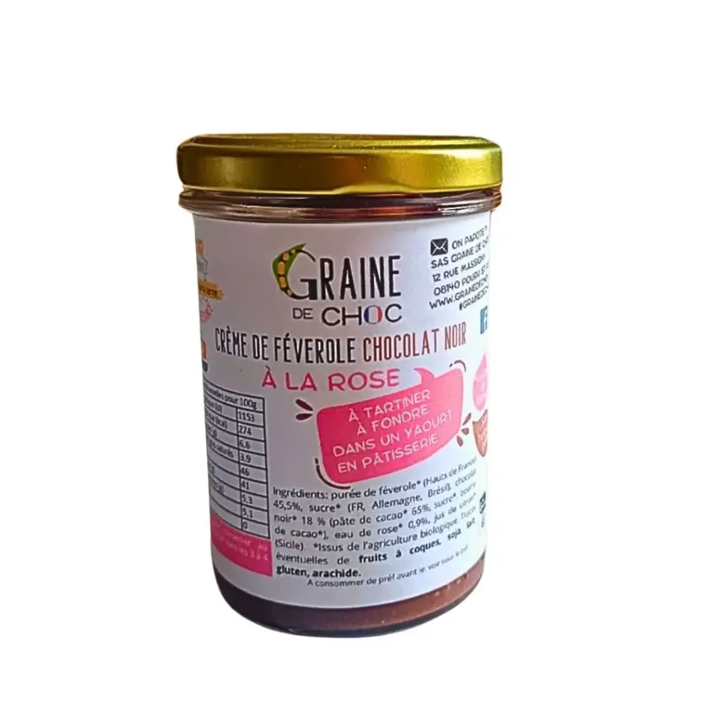 Crème de féverole chocolat noir à la rose 220g - Graine de choc