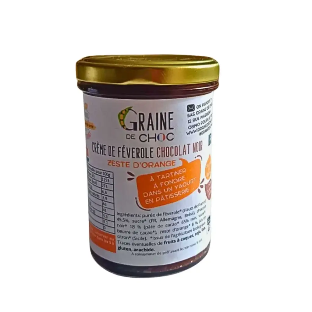 Crème de féverole chocolat noir zeste d'orange 220g - Graine de choc