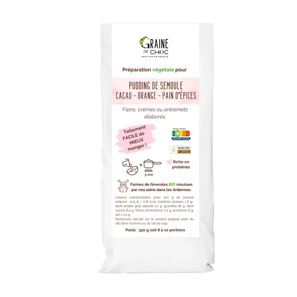 Préparation pour pudding de semoule cacao orange pain d'épices 300g - Graine de choc