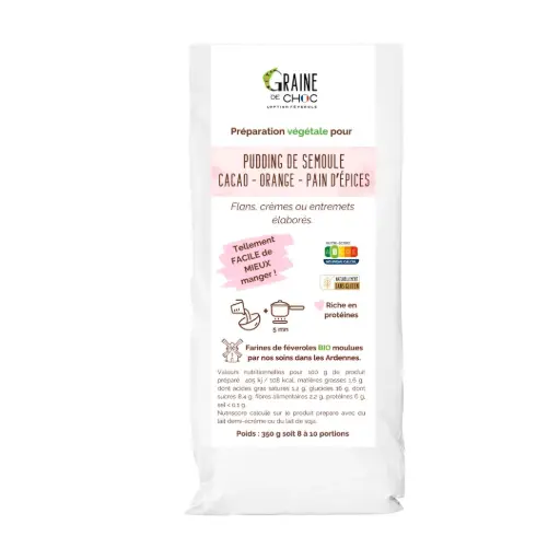 Préparation pour pudding de semoule cacao orange pain d'épices 300g - Graine de choc